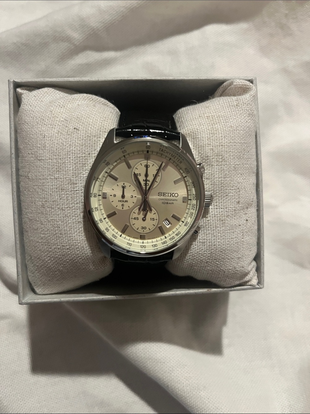 Seiko Cream Dial Chronograph with Black Leather Strap